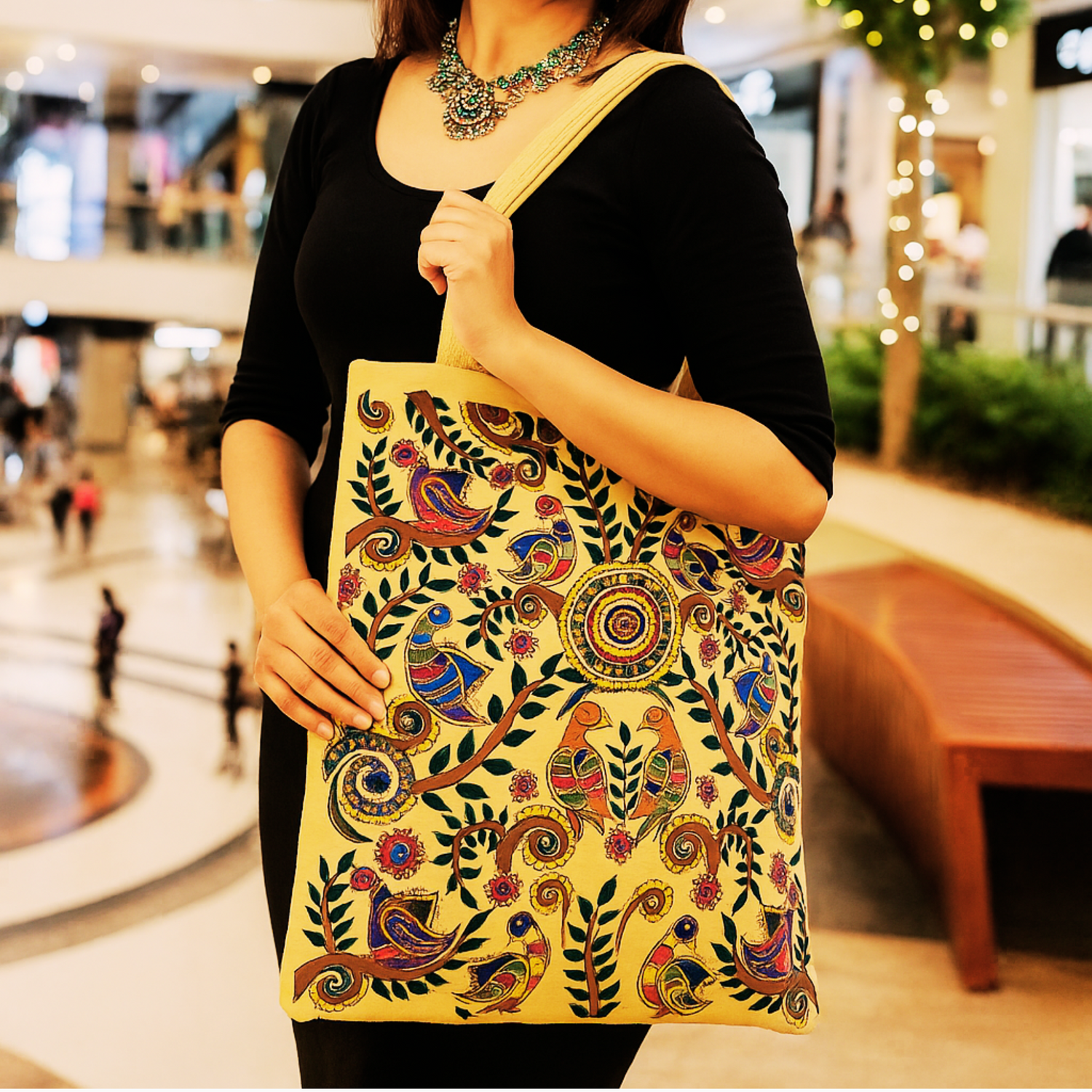 Artistic Medium Tote Bag Semi-Silk Fabric