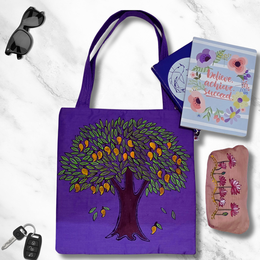 Hand-Painted Semi Silk Tote Bag – Tikuli Art Design