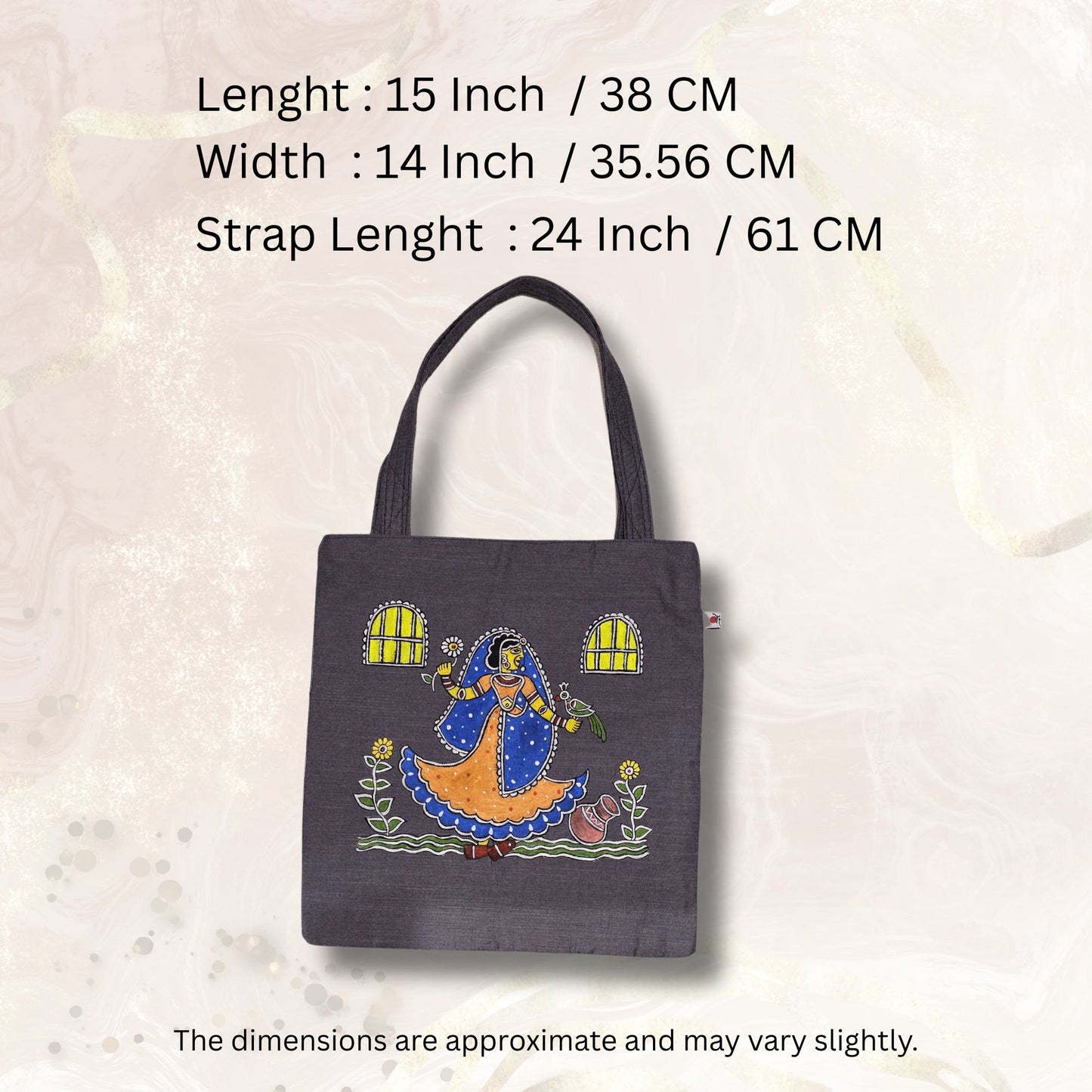 Hand-Painted Tikuli Art Tote Bag | Semi Silk Fabric | Indian Folk Art