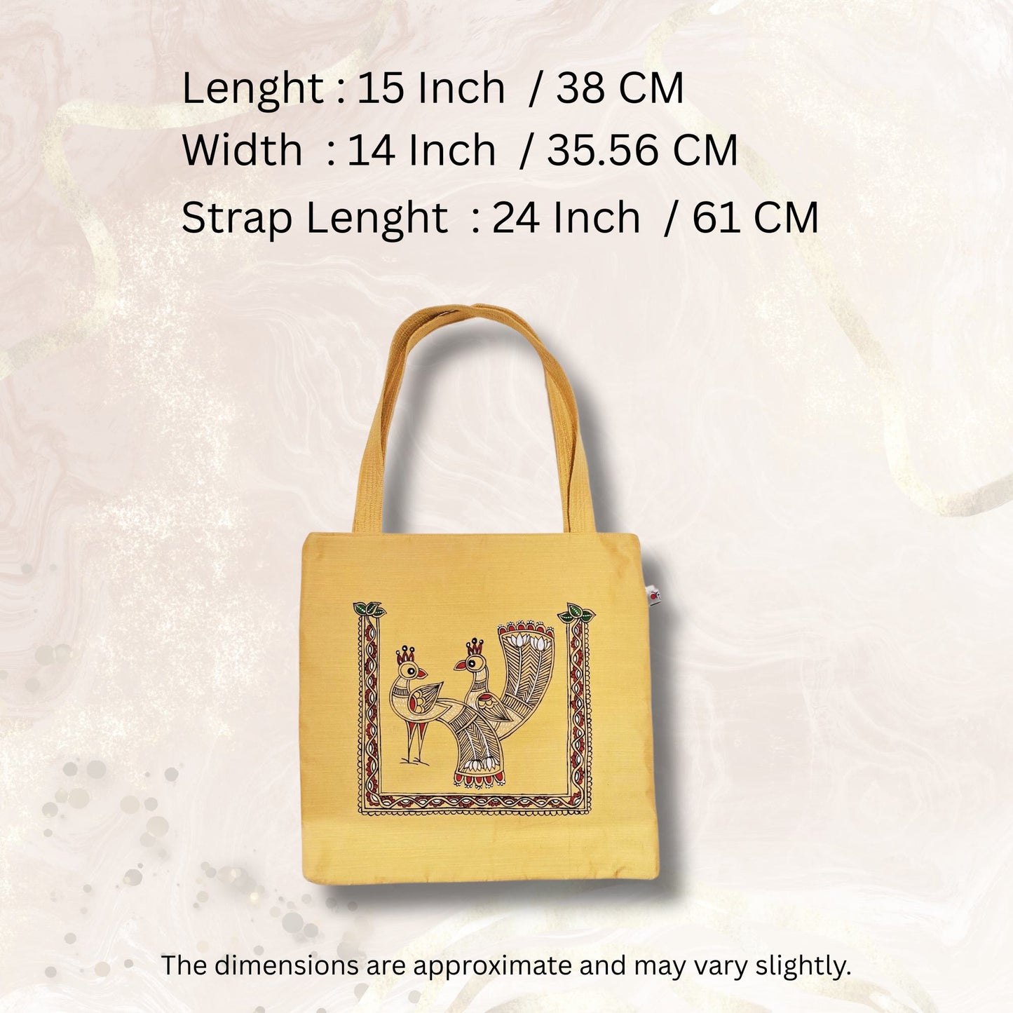 Hand-Painted Tikuli Art Peacock Tote Bag in Semi-Silk Fabric | Traditional Indian Art Bag