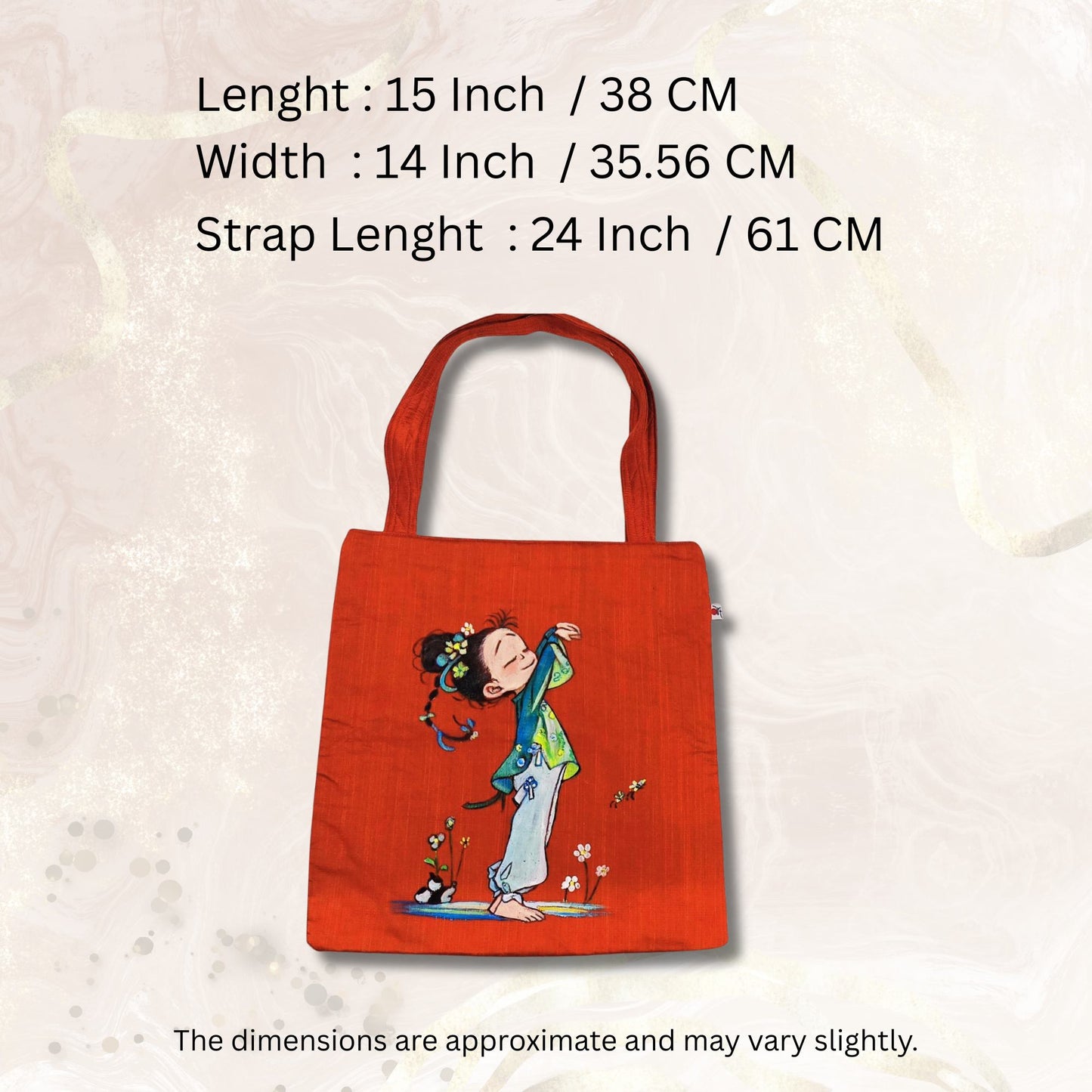“Kokeshi-Inspired Japanese Doll Hand-Painted Tote Bag | Semi-Silk Fabric, Eco-Friendly Artisan Bag”