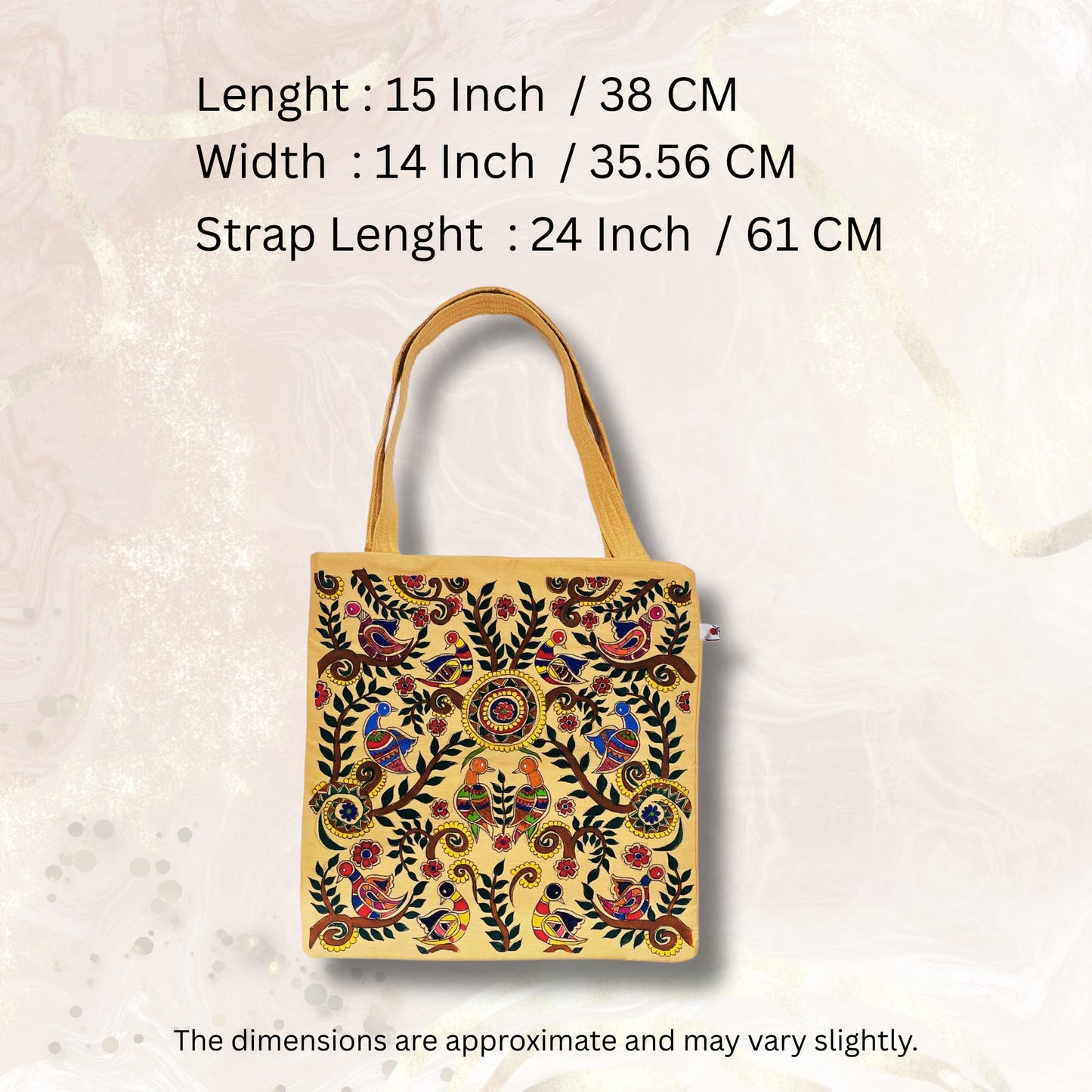 Madhubani Hand-Painted Tote Bag | Semi-Silk Fabric | Traditional Indian Folk Art Bag